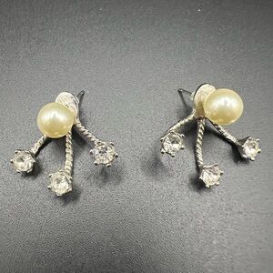 Silver tone, Faux Pearl, and Rhinestone Drop Earrings